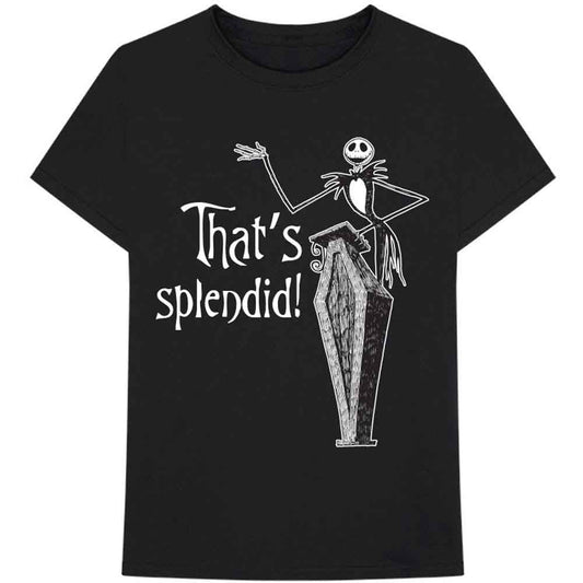 Black t-shirt featuring Jack Skellington andL and the text "That's splendid!