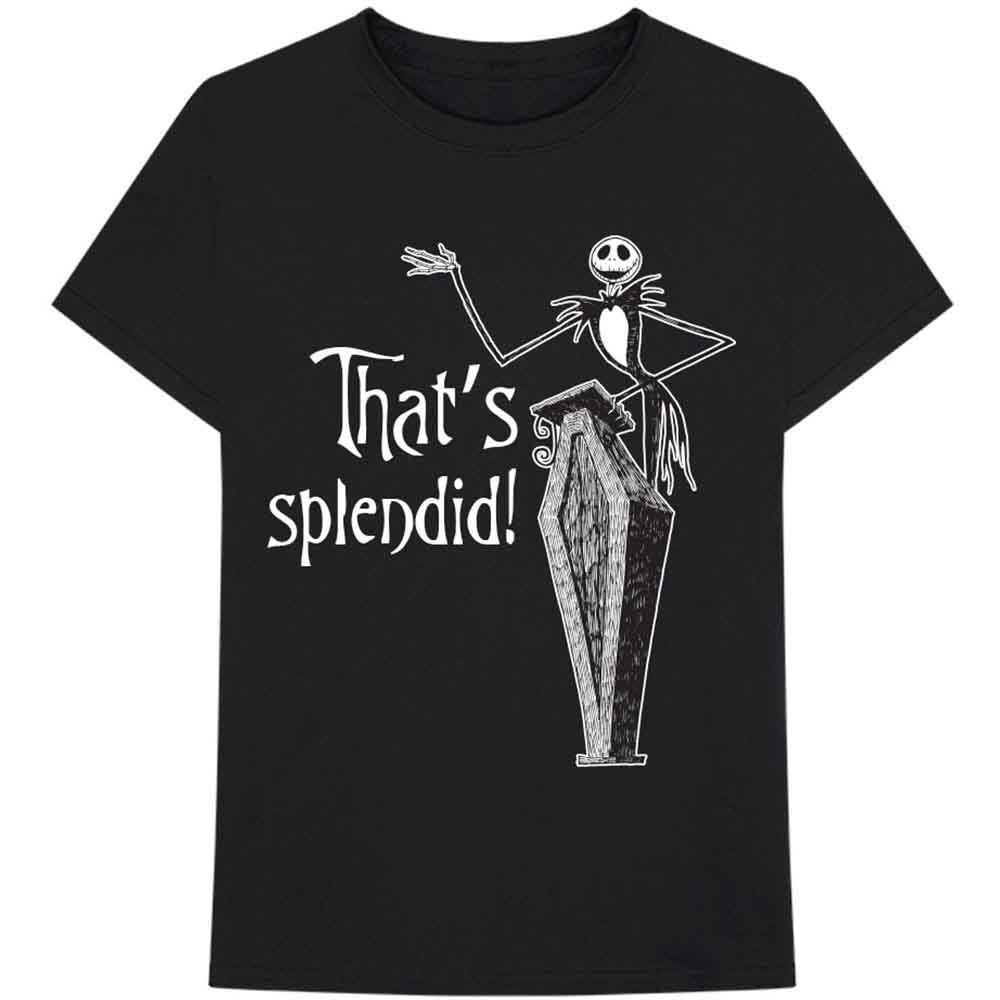 Black t-shirt featuring Jack Skellington andL and the text "That's splendid!