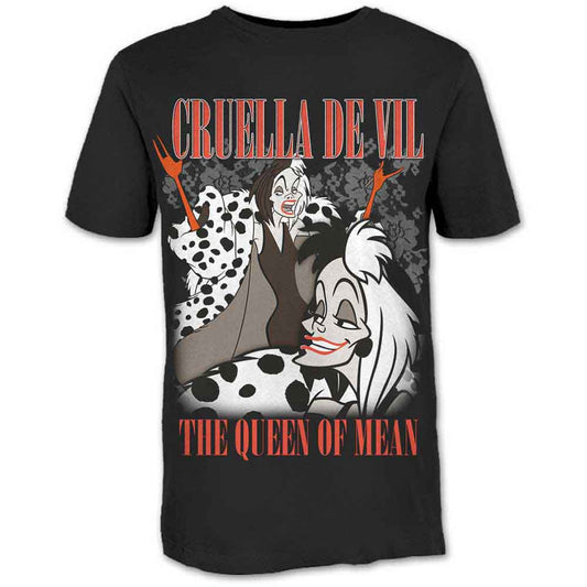Medium unisex t-shirt featuring a Cruella de Vil inspired 101 Dalmatians design.