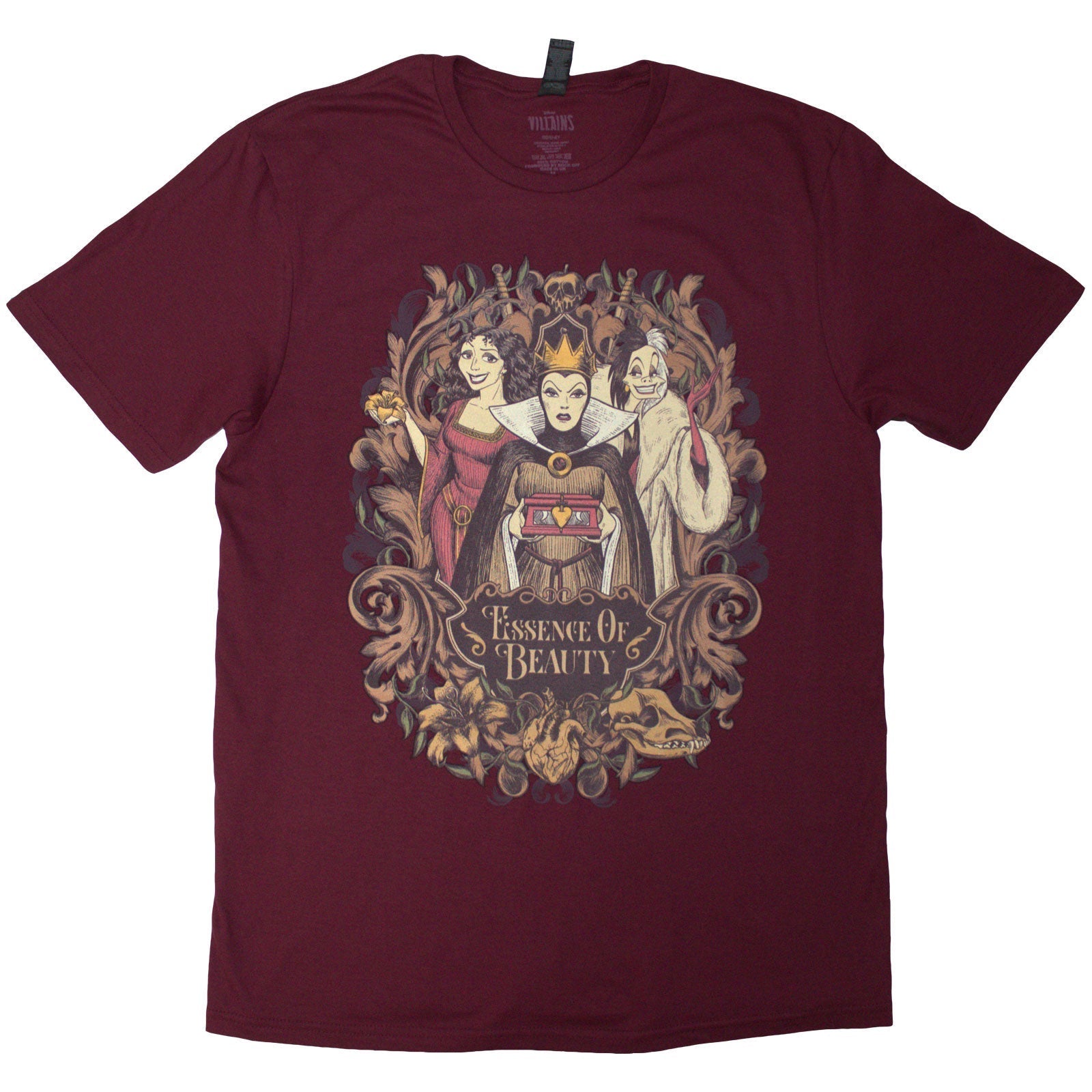 Maroon red unisex Disney T-shirt, size X-Large, with beauty-themed graphic.