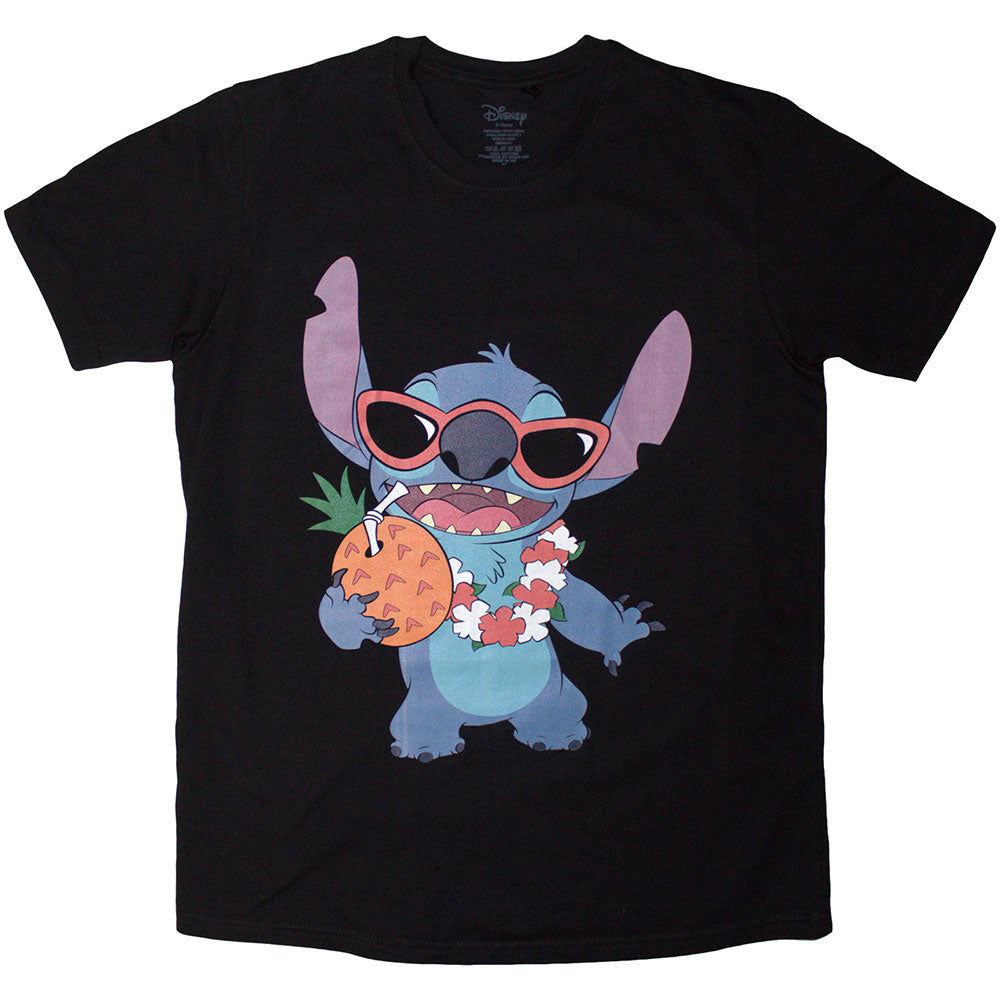 Black t-shirt with Lilo & Stitch’s Stitch enjoying a pineapple graphic.