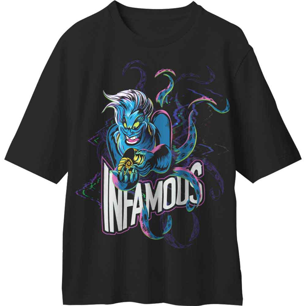 Black t-shirt featuring a colorful graphic of Disney’s Ursula and text.