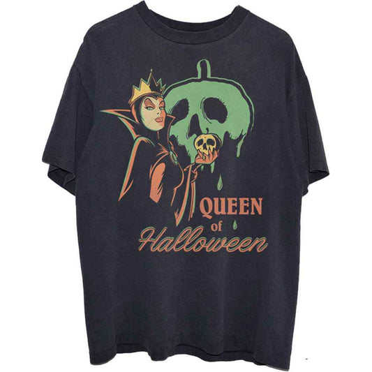 Black t-shirt featuring Snow White as a Halloween queen with a pumpkin.