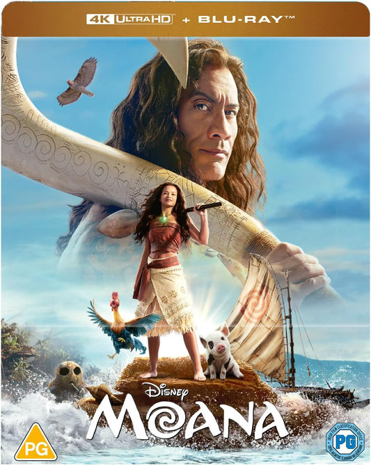 Moana and Maui on Blu-ray cover with ocean and sky background.