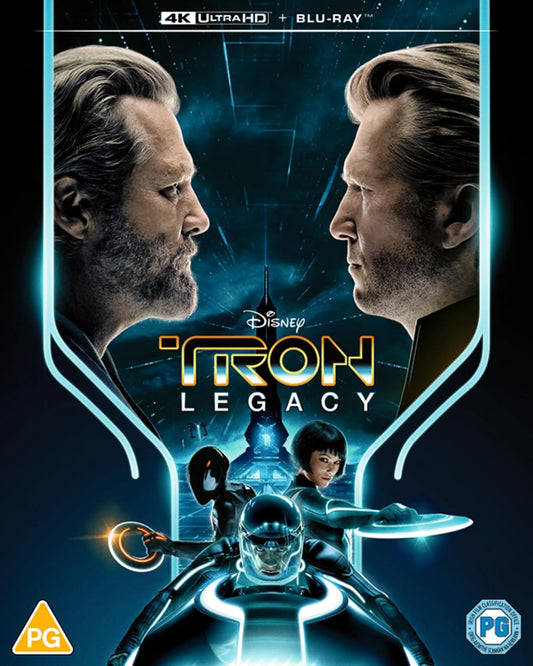 Tron Legacy Blu-ray cover featuring Sam Flynn and CLU facing each other.