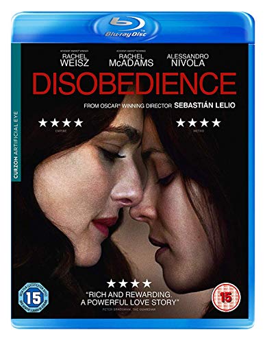 Disobedience" Blu-ray cover featuring two women embracing, with film details.