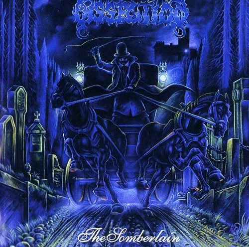 Purple album cover depicting a horse-drawn carriage and graveyard scene.