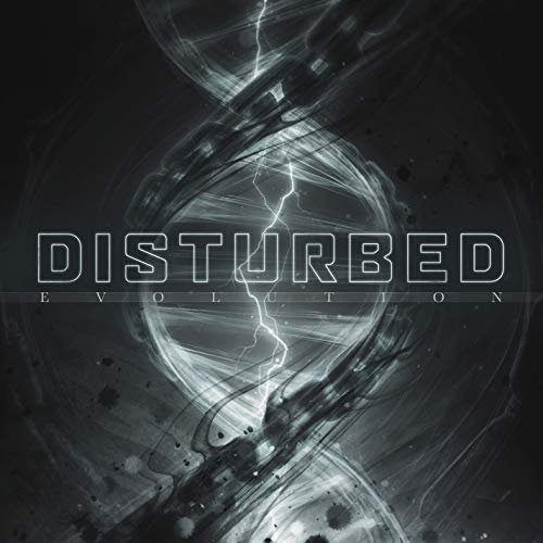 Disturbed’s “Evolution” album cover: a swirling, dark image with lightning.