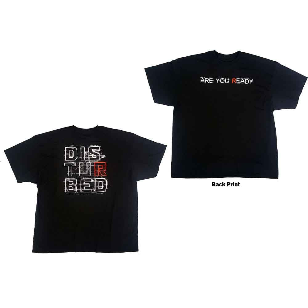 Black Disturbed band t-shirt, large back print, unisex style, size XXX-Large.