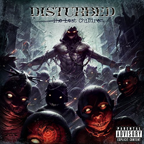 Disturbed album cover: dark, monstrous figure surrounded by shadowy children.