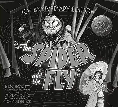 Black and white illustration of a spider and a fly, book cover.