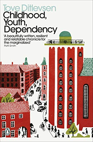 Book cover with title text and an illustration of red buildings and city streets.