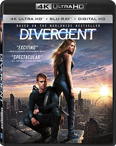 Divergent" Blu-ray cover featuring Shailene Woodley and Theo James against a city skyline.