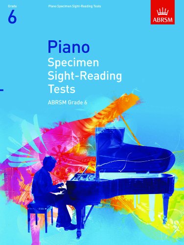 Abrsm Grade 6 piano sight-reading test book cover with pianist.