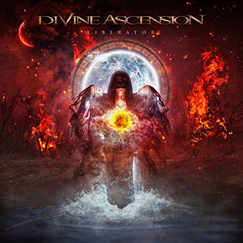 CD cover art: hooded figure amidst flames, water, and celestial imagery.
