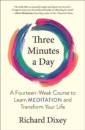 Book cover with colorful circular brushstrokes and title “Three Minutes a Day.”