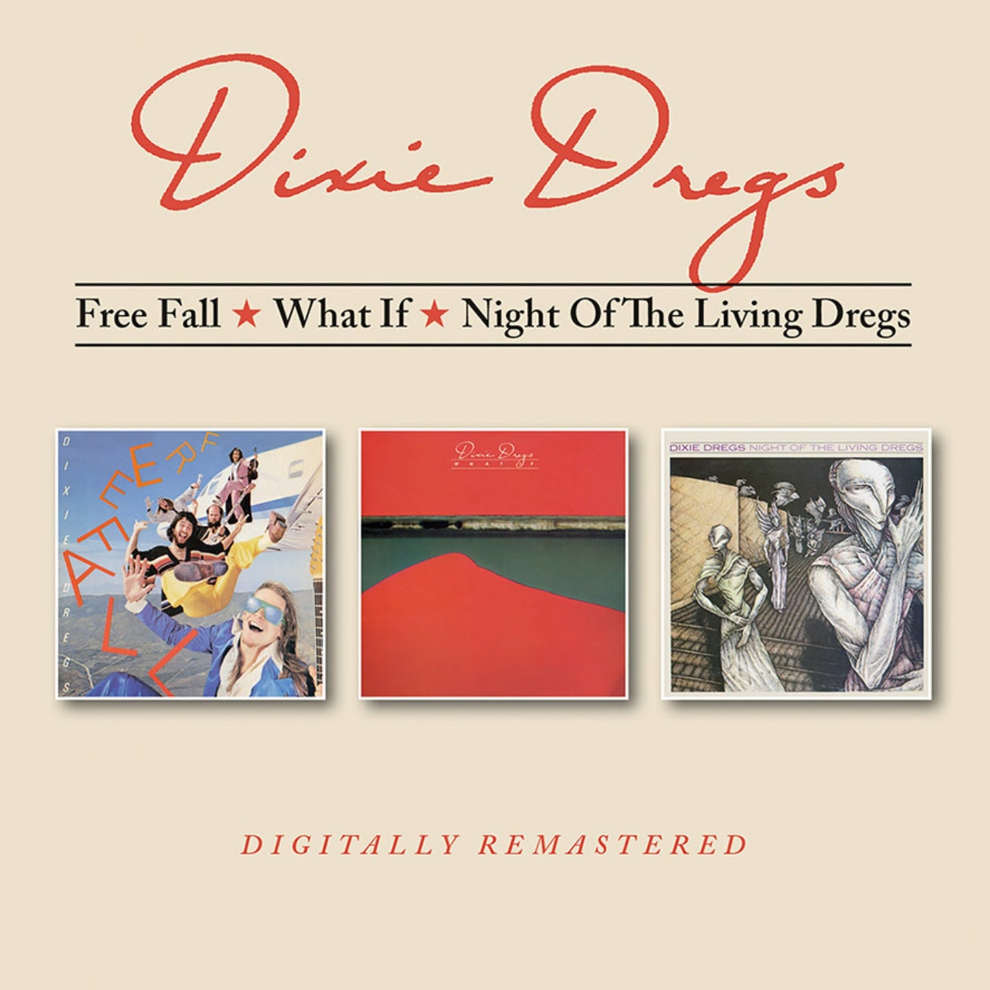 Dixie Dregs CD cover with three album artworks and red text.