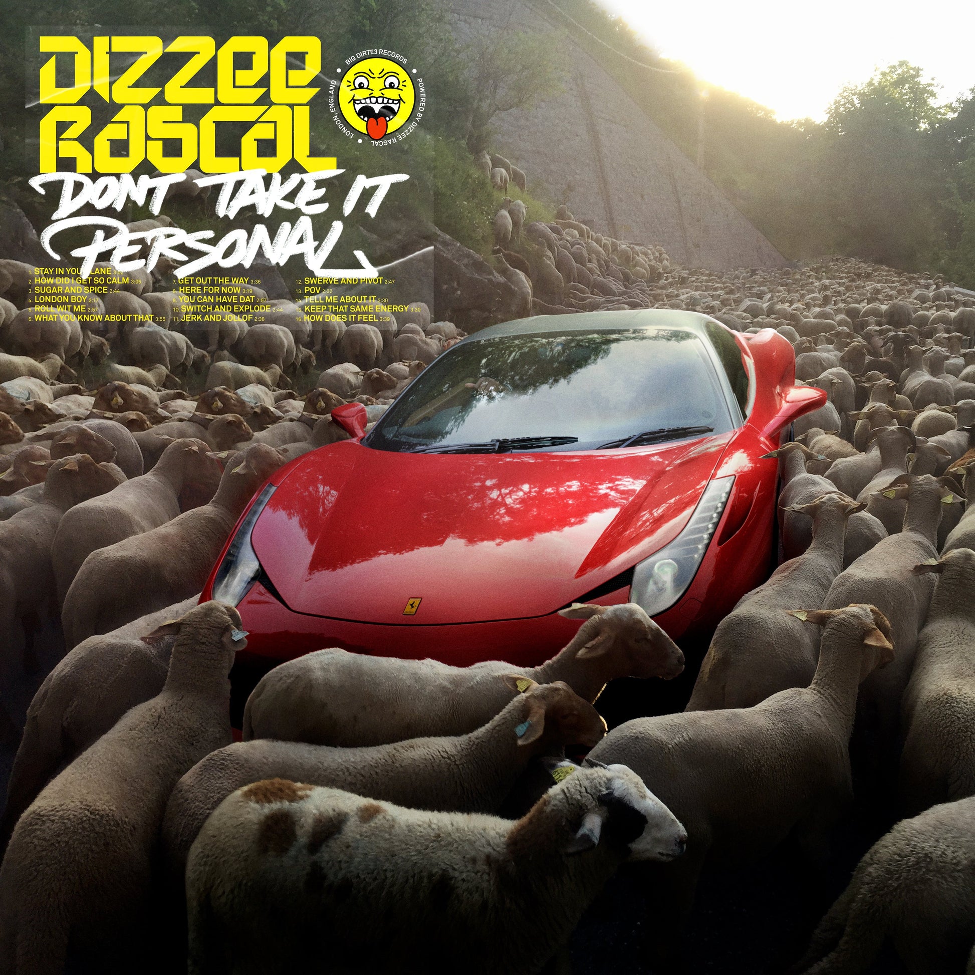 CD cover for Dizzee Rascal’s “Don’t Take It Personal,” featuring a yellow car.