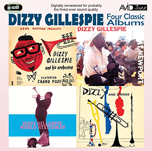 CD cover for Dizzy Gillespie’s four classic jazz albums, collage style.