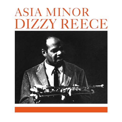 Black and white portrait of Dizzy Reece with a saxophone, album cover.