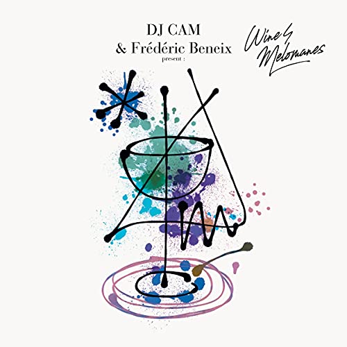 Album cover with abstract line drawing of a wine glass over colorful paint splatters.