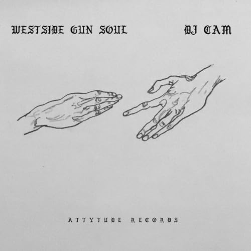 Vinyl record cover with sketched hands reaching towards each other.