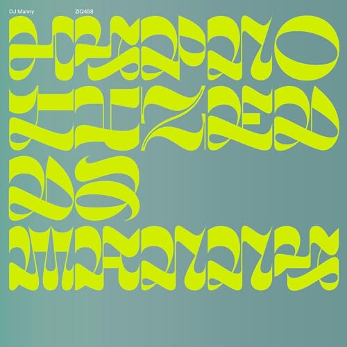 Record album cover with wavy, neon green text on a teal background.