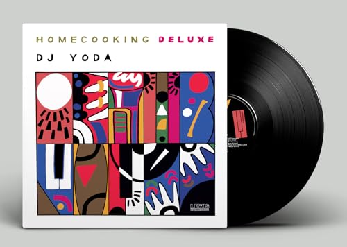 DJ Yoda "Home Cooking (Deluxe)" vinyl record with colorful abstract cover art.