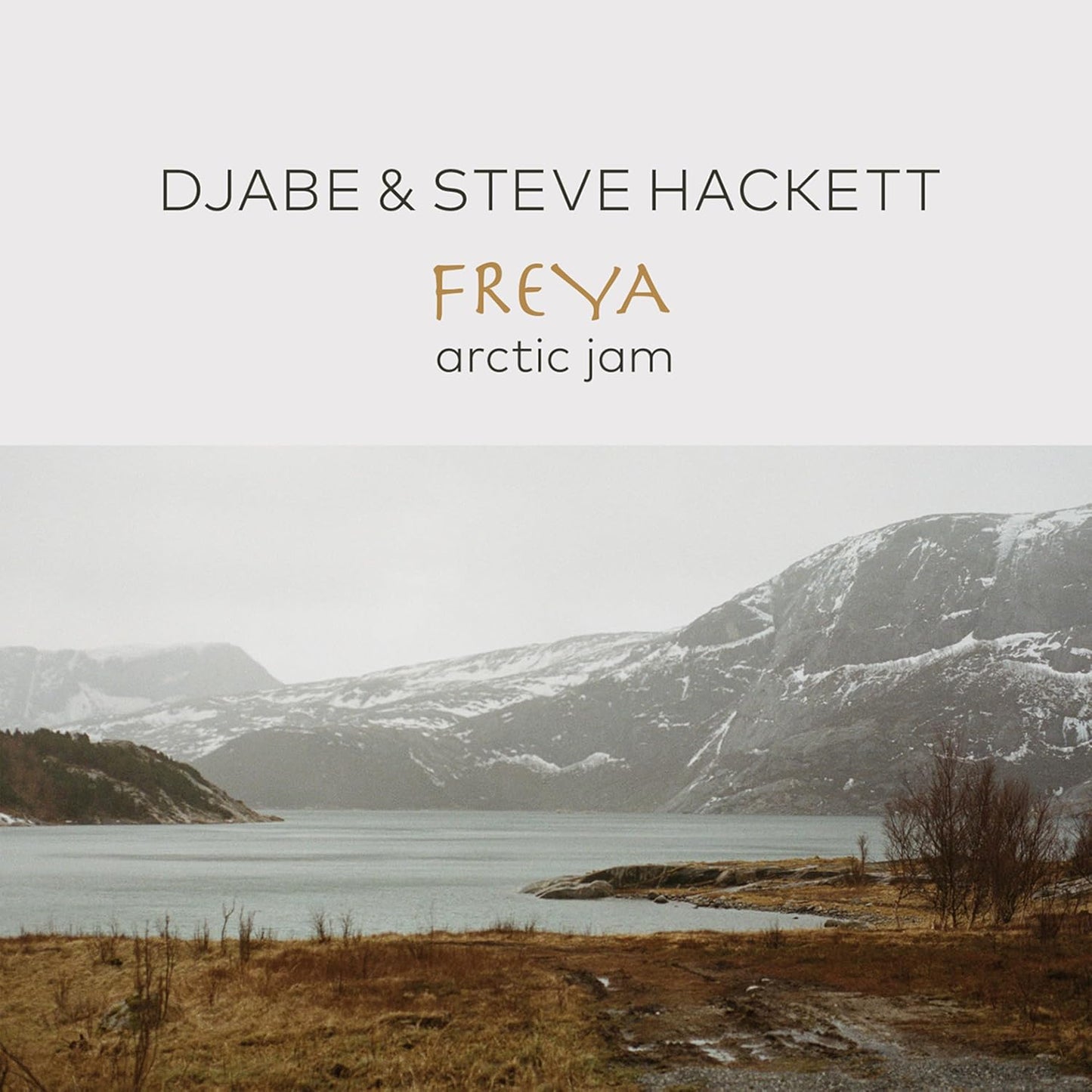 Album cover with text Djabe & Steve Hackett Freya Arctic Jam over a snowy landscape.