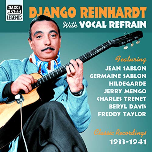 Django Reinhardt portrait with guitar, CD cover for Naxos Jazz Legends.