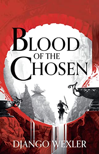 Book cover: "Blood of the Chosen" with a figure in a misty landscape.