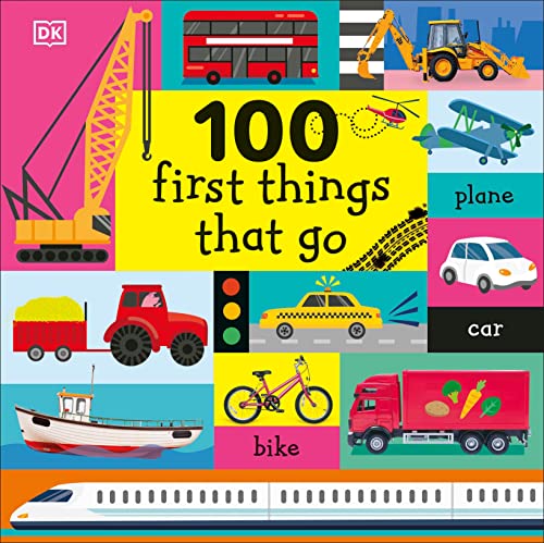 Bright book cover with colorful illustrations of various vehicles and transport.