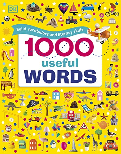 BookCove of a children's book titled 1000 Useful Words with various colorful objectSB illustrations.