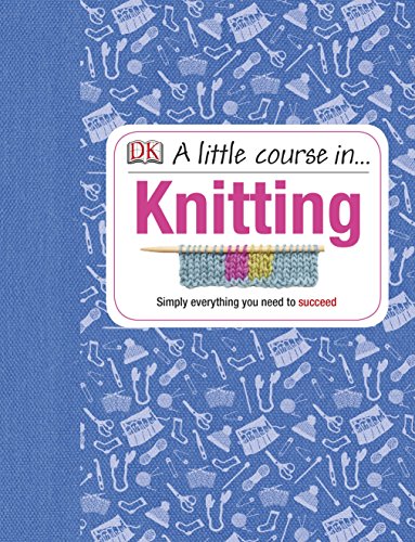 Book cover titled A Little Course in Knitting with a blue patterned background.