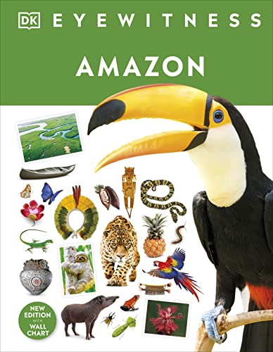 DK Eyewitness Amazon book cover featuring a toucan and various rainforest animals and plants.