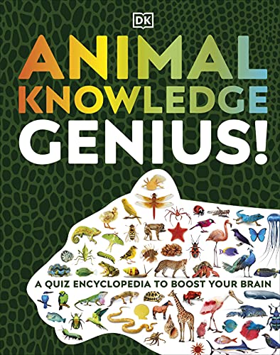 Book cover: "Animal Knowledge Genius!" with animal illustrations.