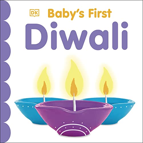 Book cover: “Baby’s First Diwali” with lit clay lamps (diyas).