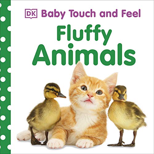 Cover of Baby Touch and Feel Fluffy Animals book featuring a kitten and ducklings.