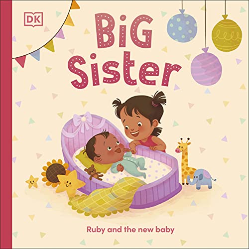 Book cover: big sister looking at a baby in a crib with toys.