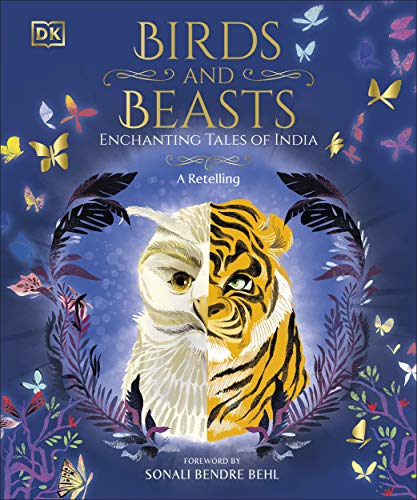 Book cover featuring a tiger’s face surrounded by colorful birds and foliage.