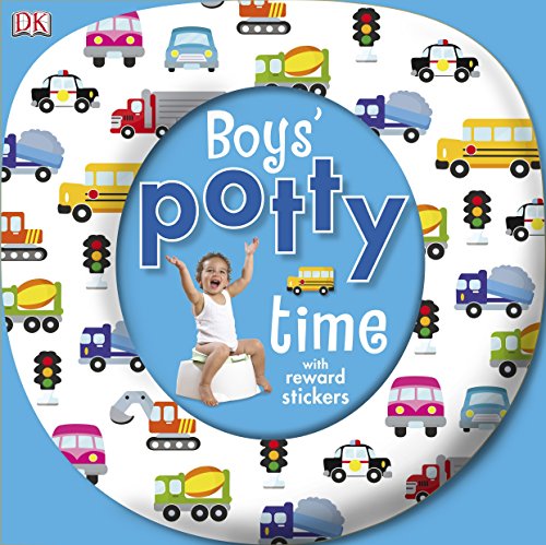 "Children's book cover with a boy on a potty, surrounded by cartoon toys and animals."
