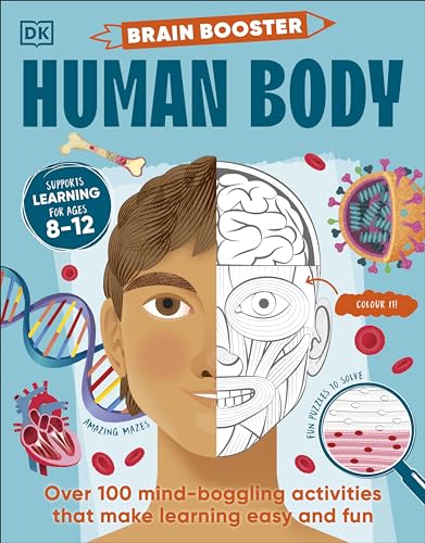 Book cover with half-tone boy’s face, anatomy illustrations, and activity hints.
