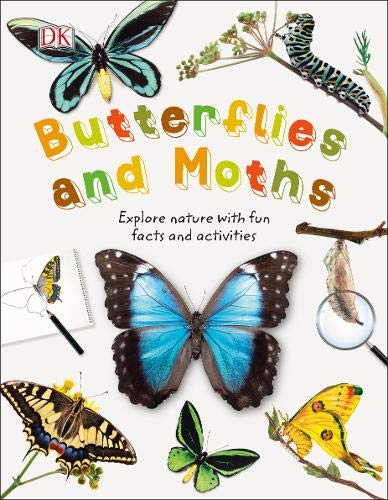"Book cover featuring colorful illustrations of butterflies and moths on a white background."