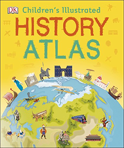 Yellow cover with illustrated world map and historical figures/vehicles.