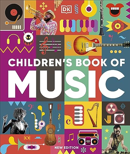 Book cover featuring a colorful grid of musical instruments, a singer, and a DJ.