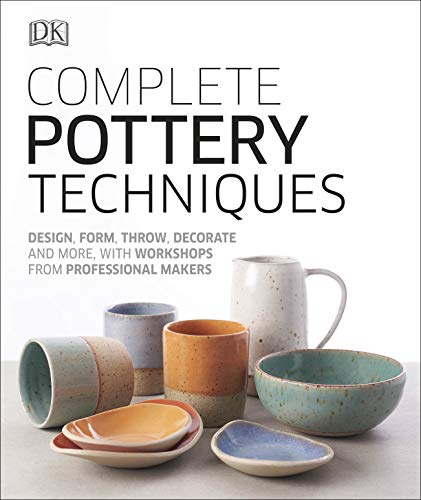 "Book cover with 'Complete Pottery Techniques' title and assortment of ceramic pottery pieces displayed."