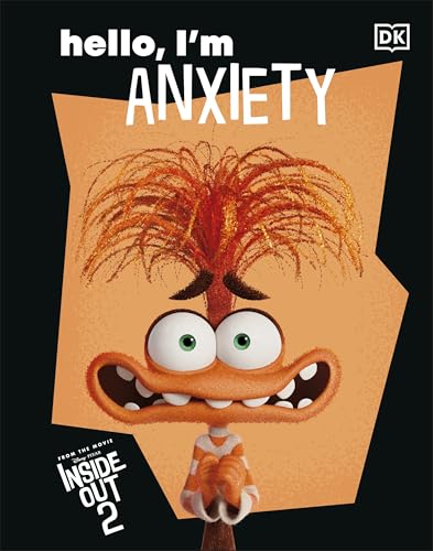 Orange cartoon character "Anxiety" with spiky hair and a worried expression.