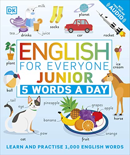Book cover with colorful illustrations of objects and English vocabulary.