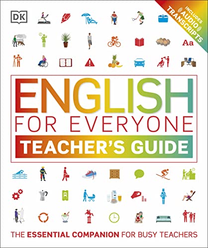 “English for Everyone Teacher’s Guide” book cover with colorful illustrated icons.