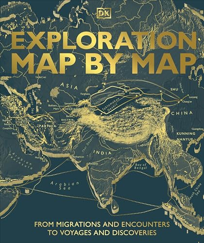 Book cover: “Exploration Map by Map” with gold lettering and a world map.